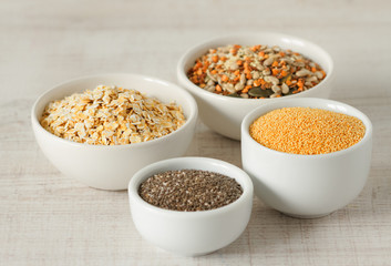 Raw organic amaranth ,chia seeds,oats and other healthy grains