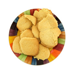 Homemade sugar cookies on a colorful dish