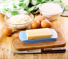 butter with eggs, cottage cheese and fluor
