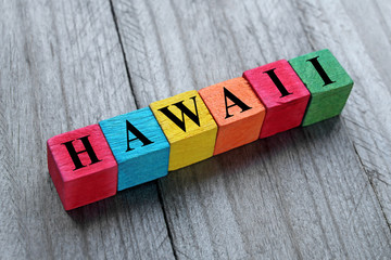 word hawaii on colorful wooden cubes