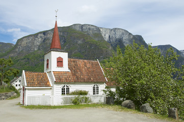 Fototapeta na wymiar Undredal Stave church exterior in Undredal, Norway.