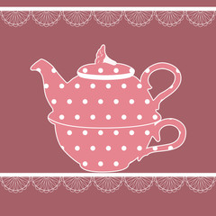 Vintage teapot in pink color with dots