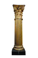 golden architectural column isolated on a white background