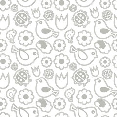 Seamless pattern.Birds and flowers