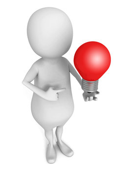 3d man pointing on red concept idea lightbulb