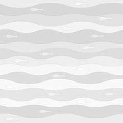 vector seamless abstract pattern, waves fish vintage retro