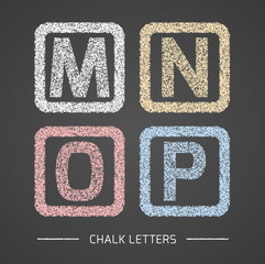 Chalk Alphabet in square frames collection.Letters M, N, O, P