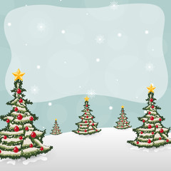 Fototapeta premium Winter landscape with fir trees and falling snow