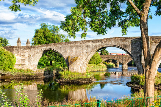 The old stone bridge of Stirling. Summertime outdoors.