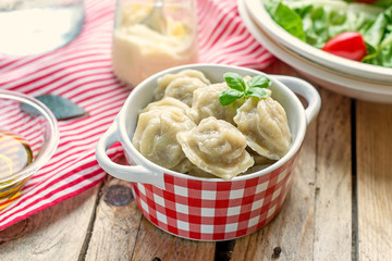 Dumplings with meat and dough pelmeni
