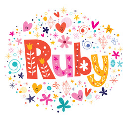 Ruby female name decorative lettering type design