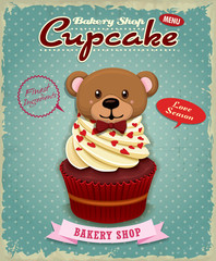 Vintage Valentine cupcake poster design