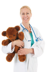 pediatrician with stuffed bear