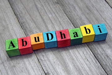 Abu Dhabi word on colorful wooden cubes