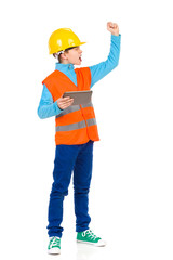 Scolding little construction worker