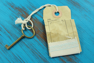 The key to success. Blue rustic wooden background.