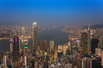 Fototapeta premium Hongkong widok na panoramę miasta ze szczytu Victoria