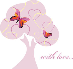 Love tree with butterflies. Decorative element