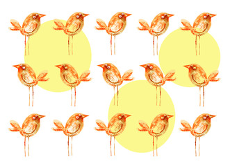Birds brown. Pattern. Watercolor