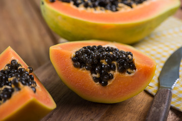 Papaya fruit cut in half