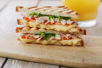 Zelfklevend Fotobehang toast sandwich grill with chicken and cheese © koss13