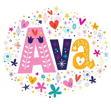 Ava female name decorative lettering type design