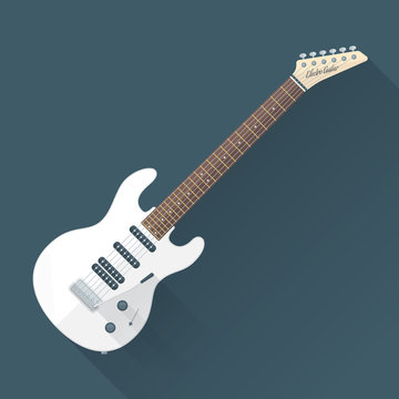 vector colored flat design white electric guitar illustration