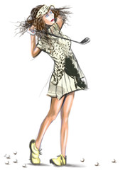 Beautiful golf player - An hand drawn and painted illustration