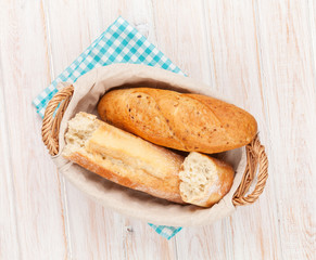Fresh french bread in basket