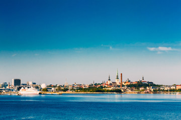 Skyline Of Tallinn And Harbour, Coast, Port.