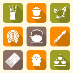 vector white color chinese tea ceremony equipment icons