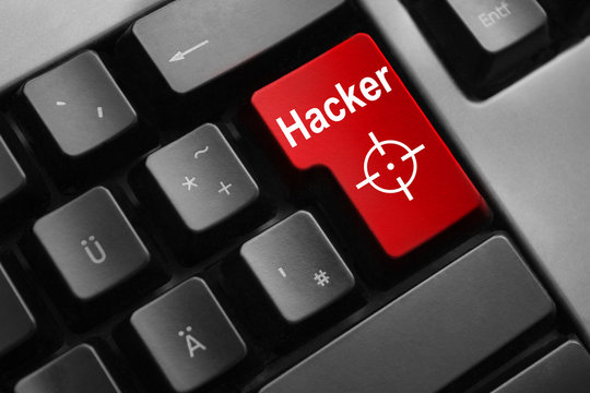 grey keyboard red enter button hacker attack hairline cross