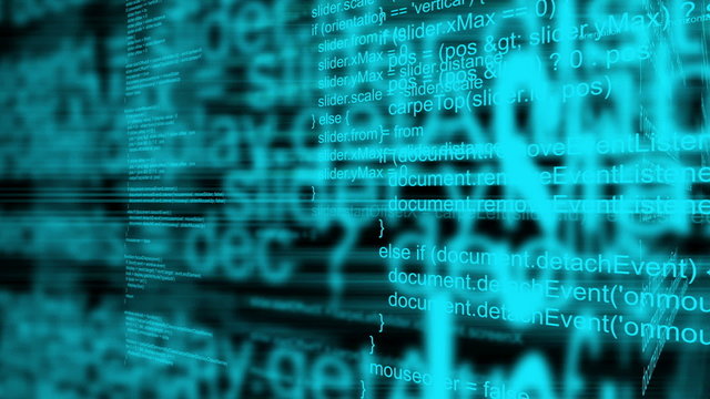 Animated 3D Computer Programming Script Code as Tech Background