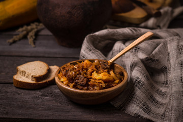 roast in a wooden bowl still life in style a rustic