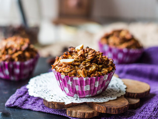 vegan oat muffins with dried fruits and nuts