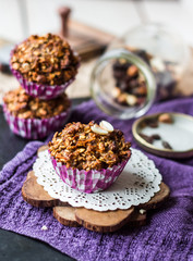 vegan muffins with oat flakes with raisins and nuts