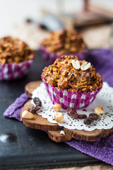 vegan muffins with oat flakes with raisins and nuts