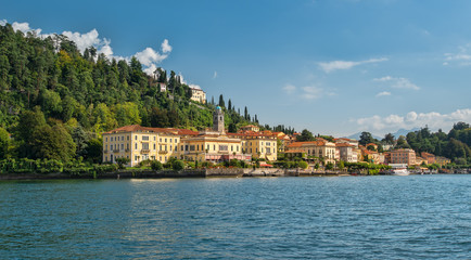 Fototapeta na wymiar Idyllic Bellagio seen from Lake Como in the afernoon sunlight