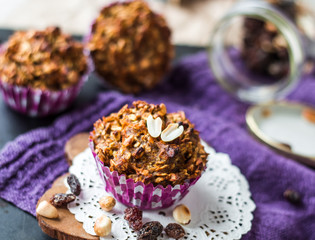 vegan muffins with oat flakes with raisins and nuts
