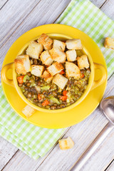 Lentil Soup with Croutons