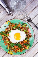 Lentils with Egg, Spinach and Carrot