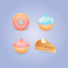 vector illustration of cupcakes donut and pie