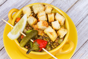Lentil Soup with Croutons