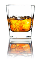 whiskey and natural ice isolated on white