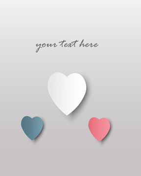 Hearts with shadows in different colors, vector Valentine's card