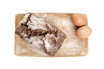 Brown bread on white background