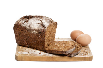 Brown bread on white background