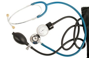 Blood pressure meter and stethoscope blue