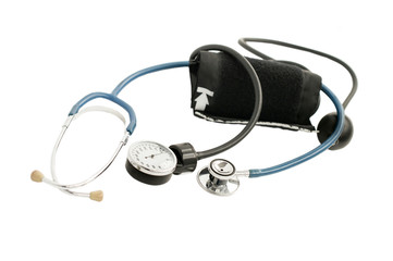 Blood pressure meter and stethoscope blue