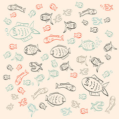 Retro Abstract Simple Outline Fish Vector Pattern
